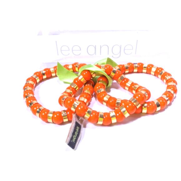 Neiman Marcus Lee Angel Women's Glass Bead Gold Spacer Bracelet Set of 3 NWT 250 - Picture 1 of 5